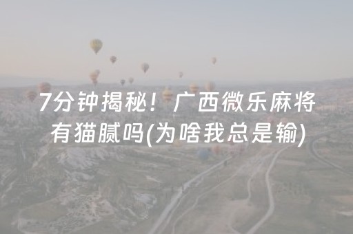 7分钟揭秘！广西微乐麻将有猫腻吗(为啥我总是输)