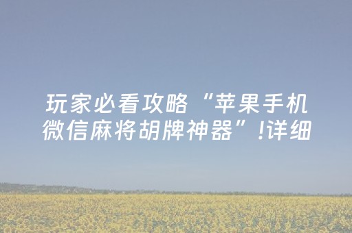 玩家必看攻略“苹果手机微信麻将胡牌神器”!详细开挂教程-抖音