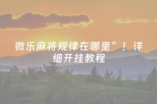 微乐麻将规律在哪里”！详细开挂教程（确实真的有挂)-抖音