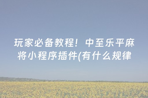 玩家必备教程！中至乐平麻将小程序插件(有什么规律吗)