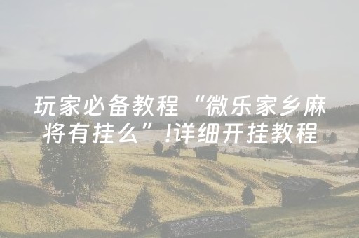玩家必备教程“微乐家乡麻将有挂么”!详细开挂教程-抖音
