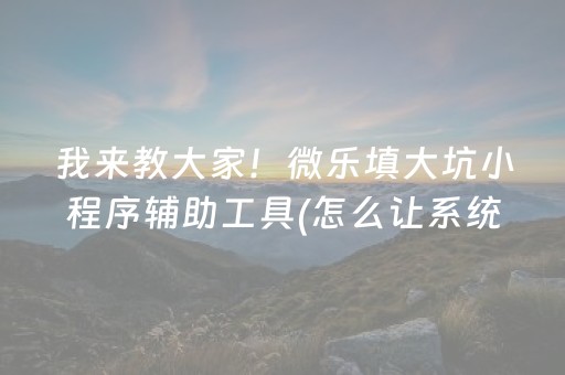 我来教大家！微乐填大坑小程序辅助工具(怎么让系统发好牌)