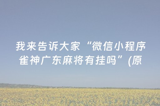 我来告诉大家“微信小程序雀神广东麻将有挂吗”(原来真的有挂)-抖音