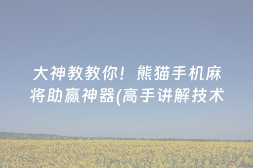 大神教教你！熊猫手机麻将助赢神器(高手讲解技术)