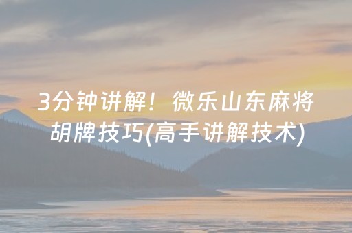3分钟讲解！微乐山东麻将胡牌技巧(高手讲解技术)