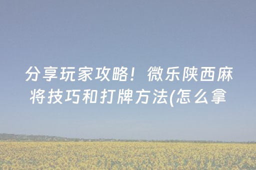 分享玩家攻略！微乐陕西麻将技巧和打牌方法(怎么拿好牌)