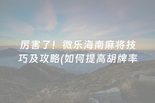 厉害了！微乐海南麻将技巧及攻略(如何提高胡牌率)