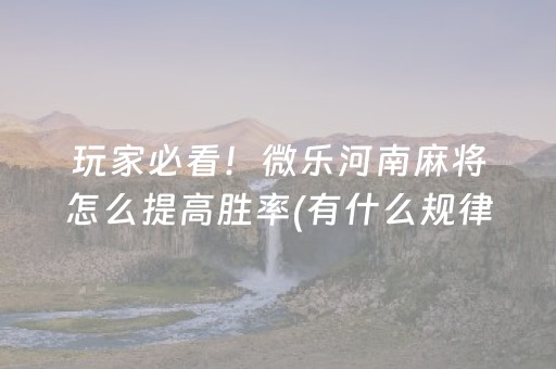 玩家必看！微乐河南麻将怎么提高胜率(有什么规律)