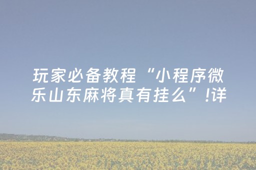 玩家必备教程“小程序微乐山东麻将真有挂么”!详细开挂教程-抖音