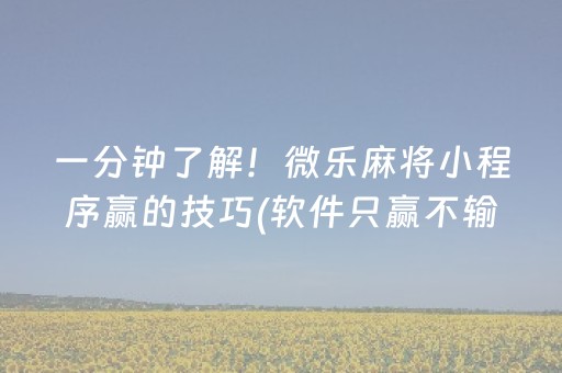 一分钟了解！微乐麻将小程序赢的技巧(软件只赢不输)