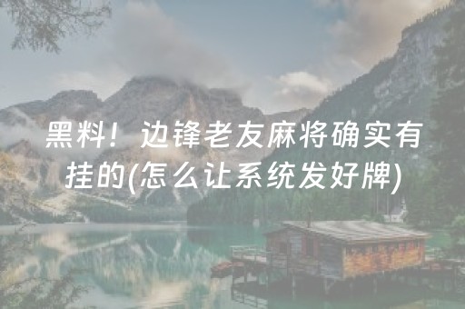 黑料！边锋老友麻将确实有挂的(怎么让系统发好牌)