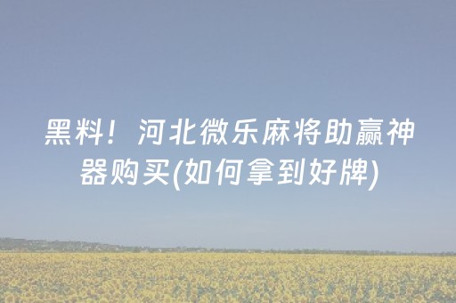 黑料！河北微乐麻将助赢神器购买(如何拿到好牌)