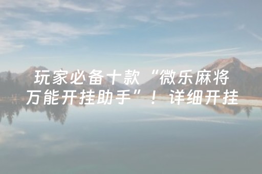 玩家必备十款“微乐麻将万能开挂助手”！详细开挂教程（确实真的有挂)-抖音