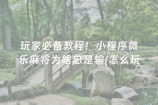 玩家必备教程！小程序微乐麻将为啥总是输(怎么玩才能赢)