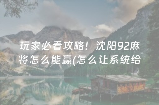 玩家必看攻略！沈阳92麻将怎么能赢(怎么让系统给你发好牌)