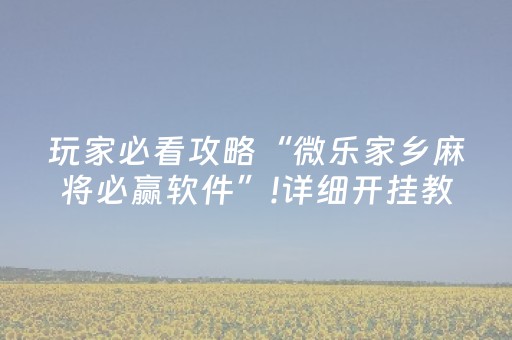 玩家必看攻略“微乐家乡麻将必赢软件”!详细开挂教程-抖音