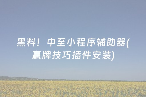 黑料！中至小程序辅助器(赢牌技巧插件安装)