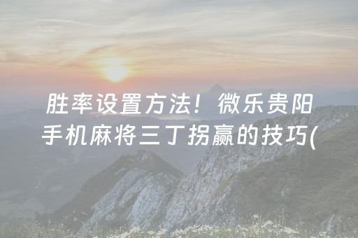 胜率设置方法！微乐贵阳手机麻将三丁拐赢的技巧(助赢神器)