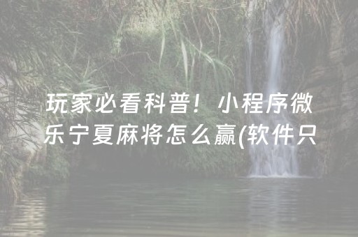 玩家必看科普！小程序微乐宁夏麻将怎么赢(软件只赢不输)