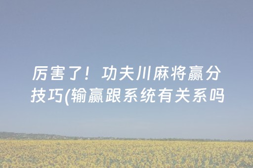 厉害了！功夫川麻将赢分技巧(输赢跟系统有关系吗)