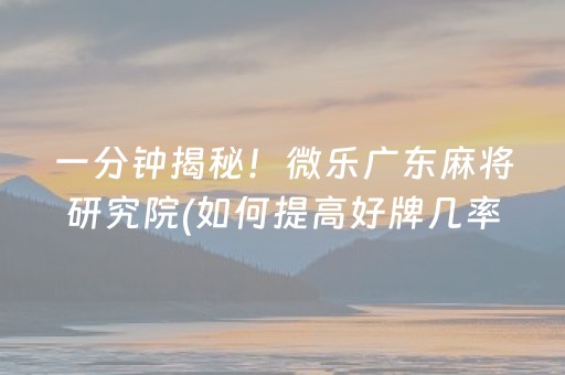 一分钟揭秘！微乐广东麻将研究院(如何提高好牌几率)
