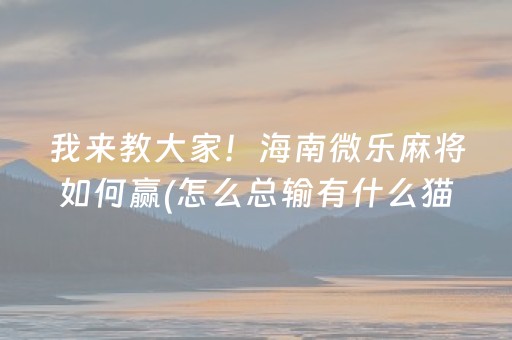 我来教大家！海南微乐麻将如何赢(怎么总输有什么猫腻)