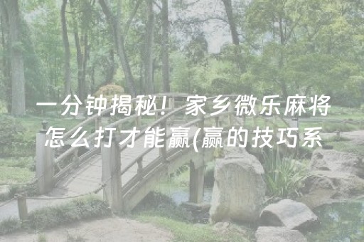 一分钟揭秘！家乡微乐麻将怎么打才能赢(赢的技巧系统规律)