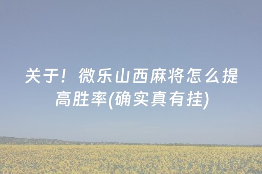 关于！微乐山西麻将怎么提高胜率(确实真有挂)