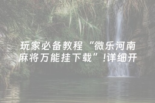 玩家必备教程“微乐河南麻将万能挂下载”!详细开挂教程-抖音