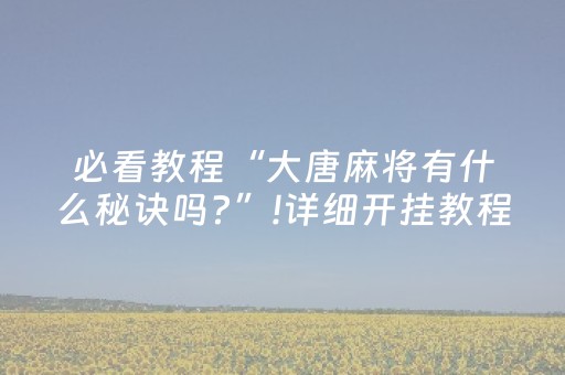 必看教程“大唐麻将有什么秘诀吗?”!详细开挂教程-抖音