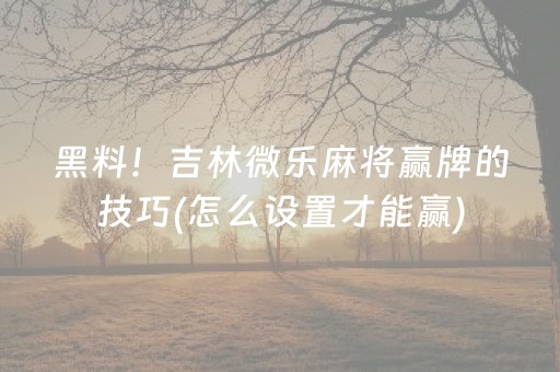 黑料！吉林微乐麻将赢牌的技巧(怎么设置才能赢)