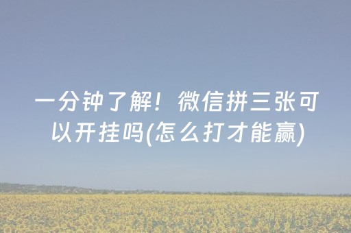 一分钟了解！微信拼三张可以开挂吗(怎么打才能赢)