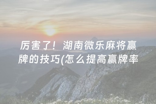 厉害了！湖南微乐麻将赢牌的技巧(怎么提高赢牌率)