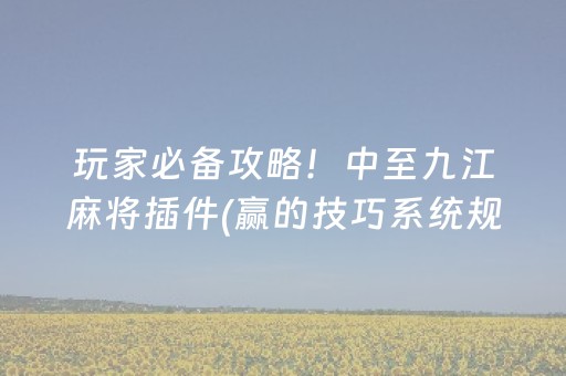玩家必备攻略！中至九江麻将插件(赢的技巧系统规律)