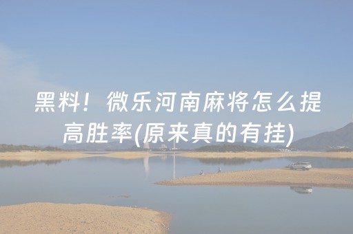黑料！微乐河南麻将怎么提高胜率(原来真的有挂)
