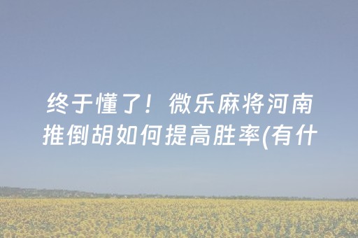 终于懂了！微乐麻将河南推倒胡如何提高胜率(有什么技巧)