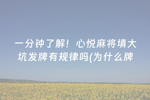 一分钟了解！心悦麻将填大坑发牌有规律吗(为什么牌一直很差)