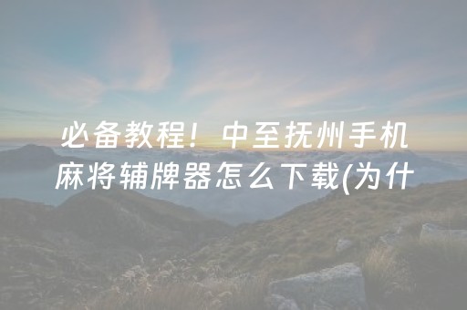 必备教程！中至抚州手机麻将辅牌器怎么下载(为什么经常输)