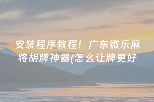 安装程序教程！广东微乐麻将胡牌神器(怎么让牌更好)