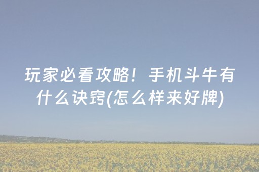 玩家必看攻略！手机斗牛有什么诀窍(怎么样来好牌)