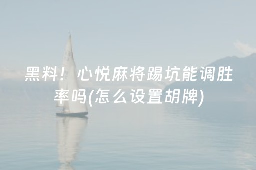 黑料！心悦麻将踢坑能调胜率吗(怎么设置胡牌)