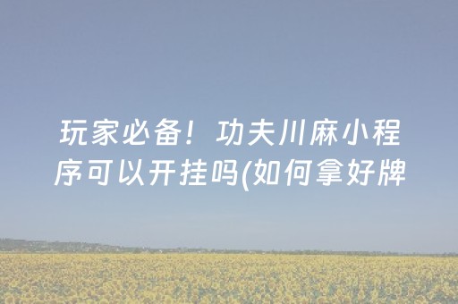 玩家必备！功夫川麻小程序可以开挂吗(如何拿好牌)