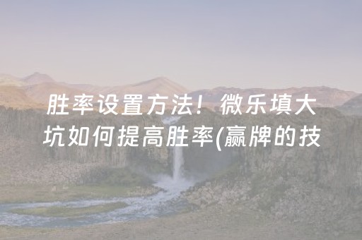 胜率设置方法！微乐填大坑如何提高胜率(赢牌的技巧)