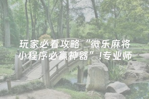 玩家必看攻略“微乐麻将小程序必赢神器”!专业师傅带你一起了解（详细教程）-抖音