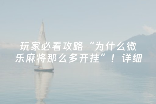 玩家必看攻略“为什么微乐麻将那么多开挂”！详细开挂教程（确实真的有挂)-抖音