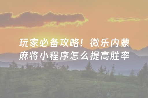 玩家必备攻略！微乐内蒙麻将小程序怎么提高胜率(赢的技巧系统规律)