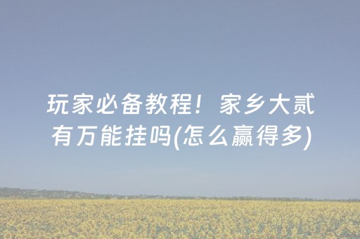 玩家必备教程！家乡大贰有万能挂吗(怎么赢得多)