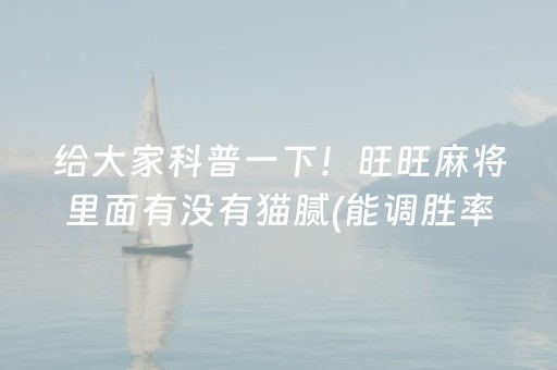 给大家科普一下！旺旺麻将里面有没有猫腻(能调胜率吗)