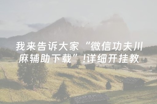 我来告诉大家“微信功夫川麻辅助下载”!详细开挂教程-抖音
