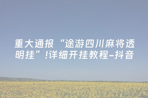重大通报“途游四川麻将透明挂”!详细开挂教程-抖音